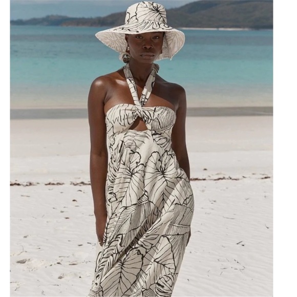 DISSH (EUC) | Malta Halter Linen Knot Dress Palm Leaf Maxi Dress - Picture 4 of 11